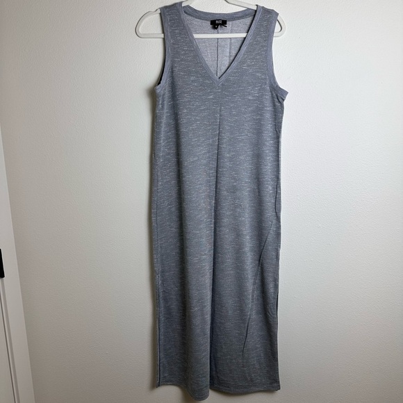 Paige sage knit midi French terry Heathered grey v neck pullover dress M - Picture 2 of 7